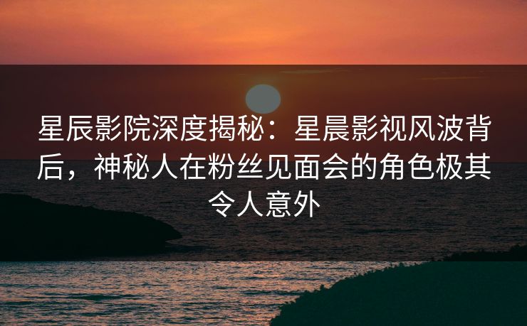 星辰影院深度揭秘：星晨影视风波背后，神秘人在粉丝见面会的角色极其令人意外